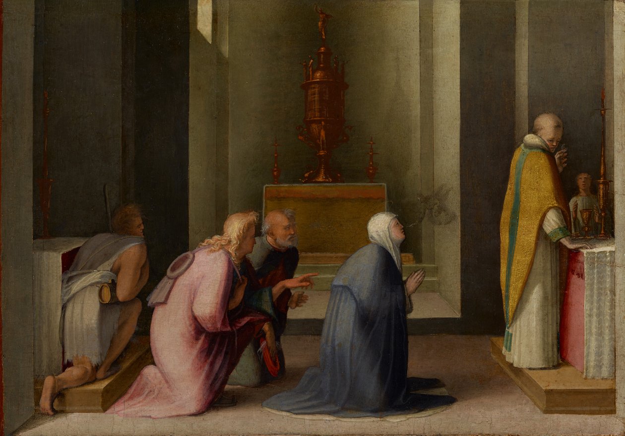 Sienai Szent Katalin csodálatos közössége, 1513-1515 körül (olaj és aranylevél a táblán) alkotó: Domenico Beccafumi