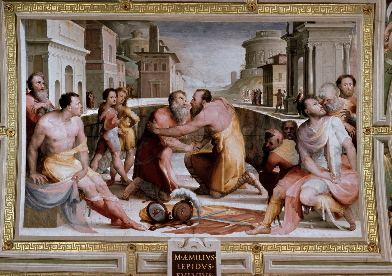 Marcus Fulvius Flaccus római konzul és Marcus Aemilius Lepidus kibékülése ie 126 körül alkotó: Domenico Beccafumi