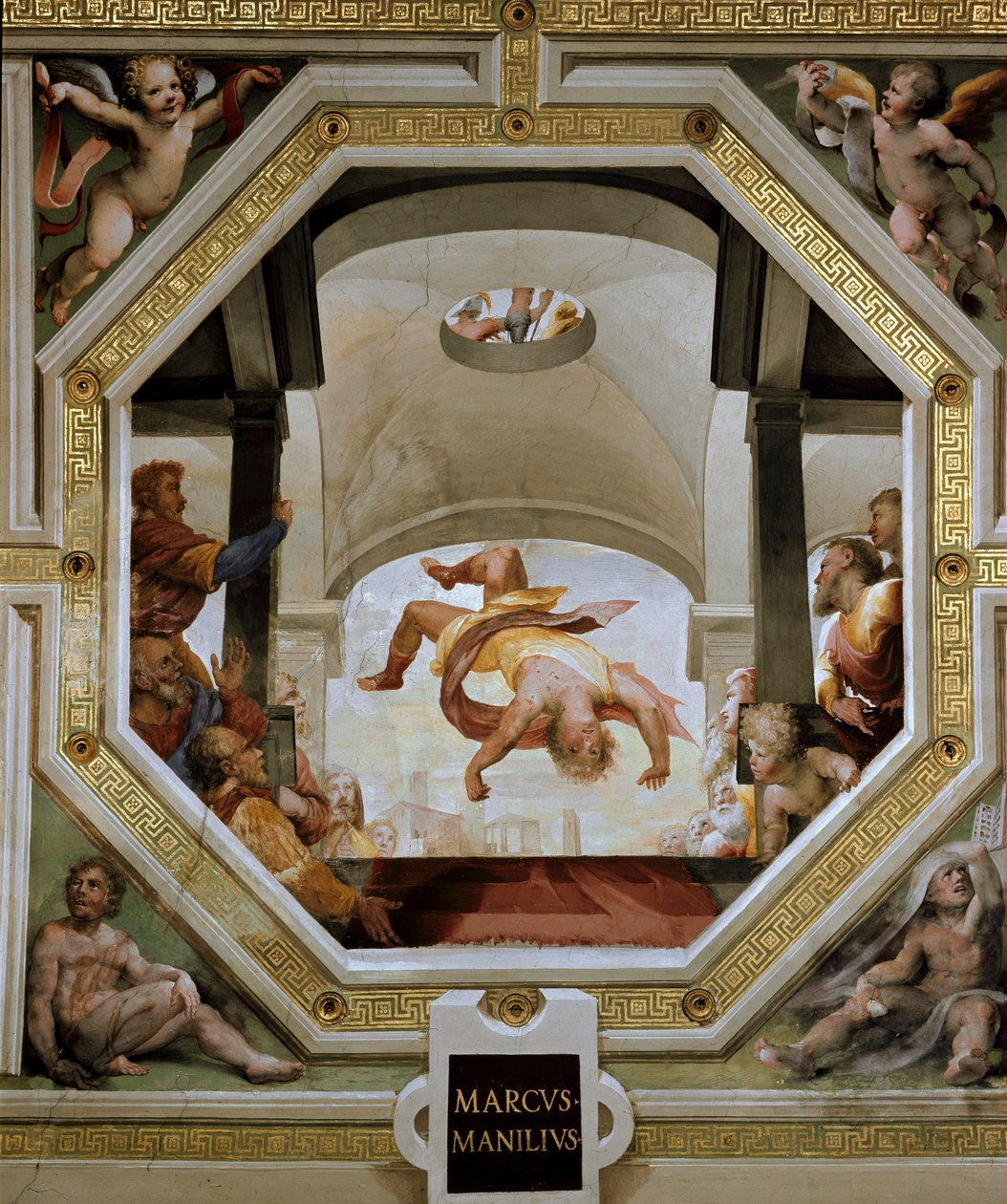 Marcus Manlius Capitolinus római konzul bukása a Capitolium citadellájáról a gall invázió idején Kr. e. 390-ben Freskó Domenico di Giacomo di Pace dit Beccafumi (1486-1551) 1529-1530 Siena (Siena), Palazzo Casini Casuccini alkotó: Domenico Beccafumi