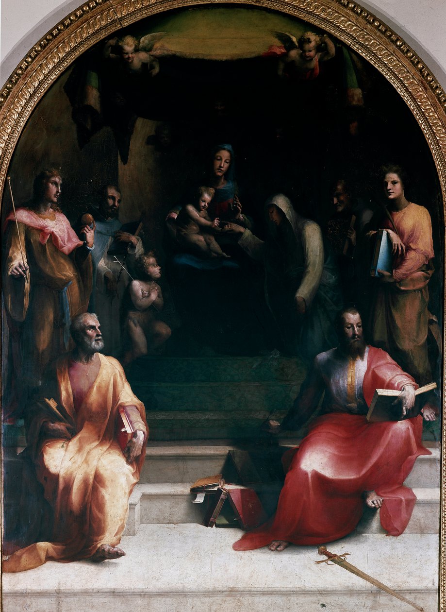 Sienai Szent Katalin és a szentek misztikus esküvője. A következők képviseltetik magukat: Szent Péter, Szent Zsigmond, Sienai Szent Bernardino (Bernardino da Siena vagy Bernardino degli Albizzeschi), Guzmani Szent Domonkos, Alexandriai Szent Katalin, Szent alkotó: Domenico Beccafumi