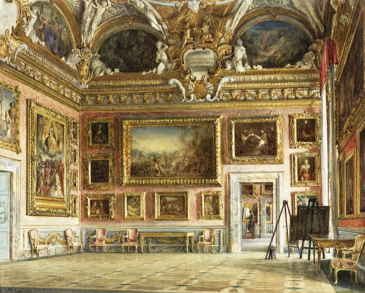 A Palazzo Pitti belseje, Firenze: A Sala dell "Illiade with Andrea del Sarto" sn "Assumption", 1871 alkotó: Domenico Caligo
