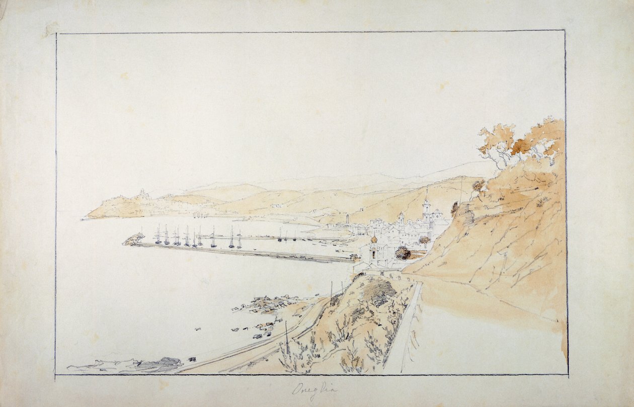 Porto Maurizio, Onegliából, 1859 körül, Pasquale Domenico Cambiaso (1811-1894), Olaszország Ceruza és akvarell. alkotó: Domenico Cambiaso