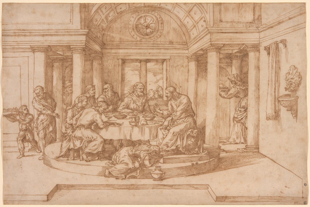 Krisztus Simon farizeus házában alkotó: Domenico Campagnola