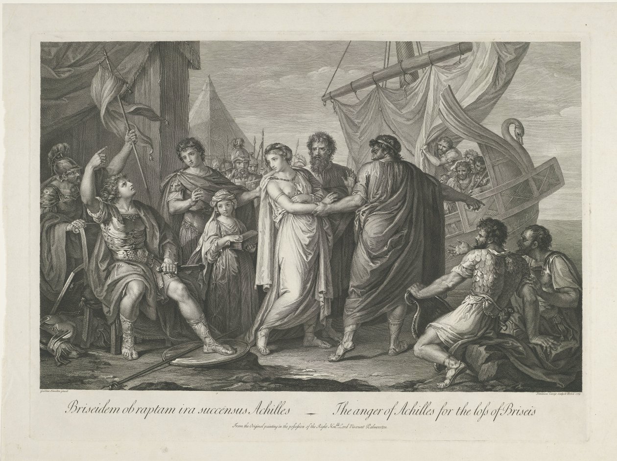 Achilles felhördül het verlies van Briseïs felett Akhilleusz haragja Briseis elvesztése miatt (cím a tárgyon) alkotó: Domenico Cunego