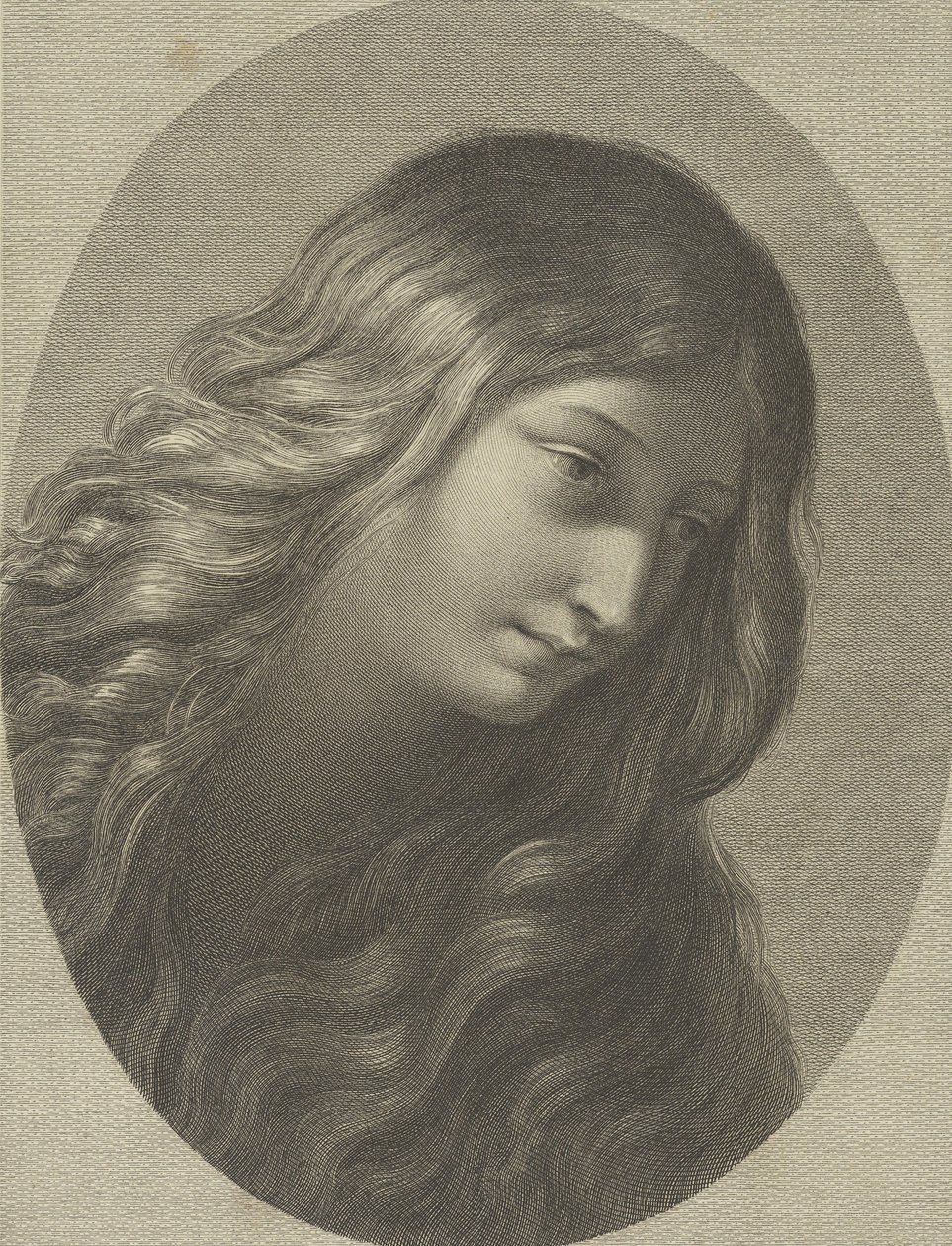 Mária Magdolna feje jobbra lenézve, ovális keretben, Ren után..., kb. 1745-1803. alkotó: Domenico Cunego