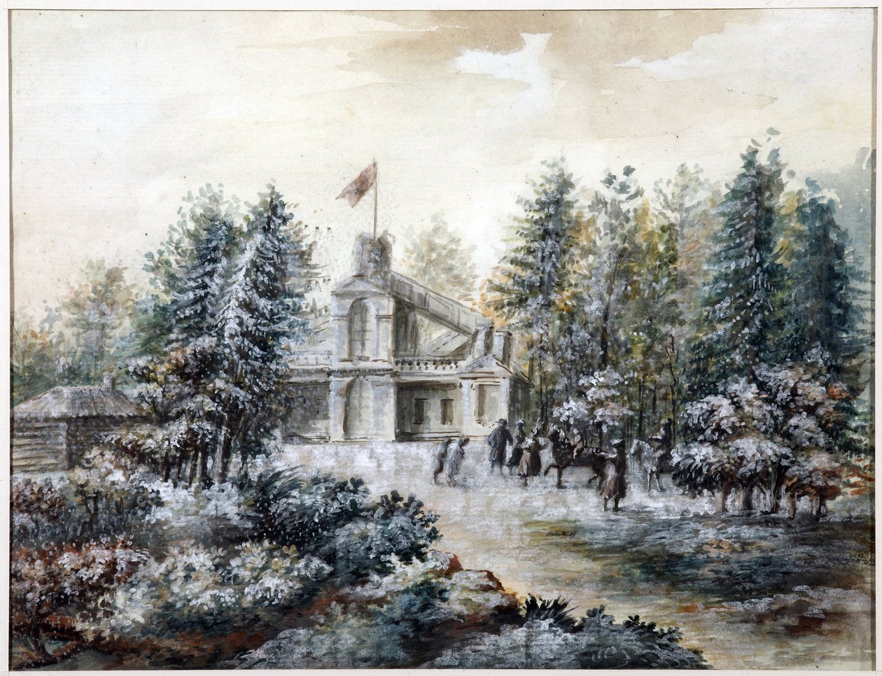 Pavillon de chasse Crack, Pavlovsk - Krak ház Pavlovszkban - Domenico Felice Lamoni (1745-1830). Akvarell és fehér szín papíron, 1778 után. Szentpétervári Állami Történeti Múzeum alkotó: Domenico Felice Lamoni