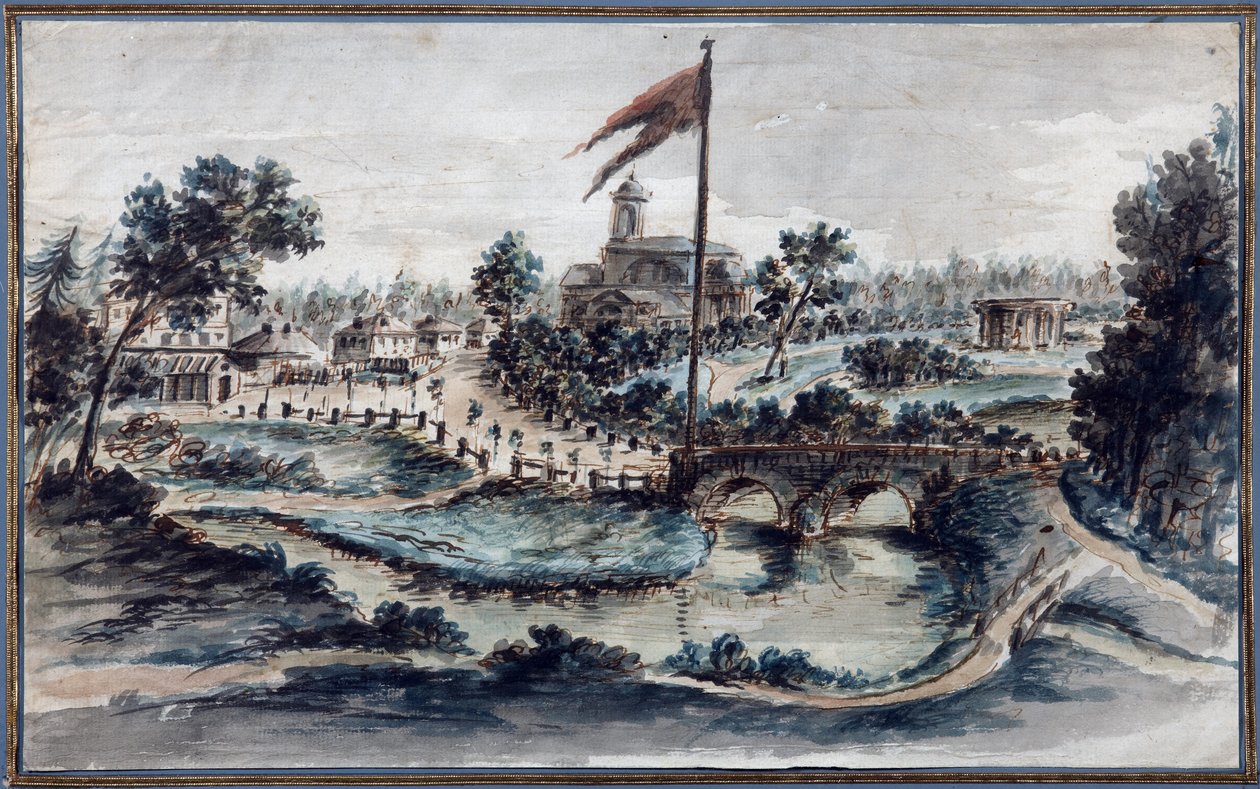 A pavlovszki park látképe a Szent Mária Magdolna kórházzal, 1783 körül (wc, papír) alkotó: Domenico Felice Lamoni