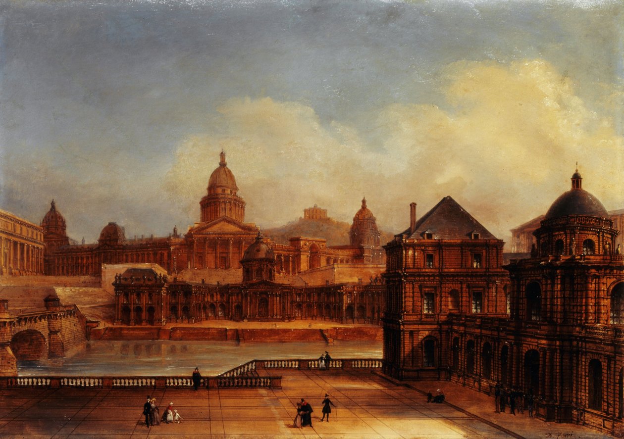 Párizsi műemlékek összetett látképe, 1836 körül (olaj, papír, vászon) alkotó: Domenico Ferri