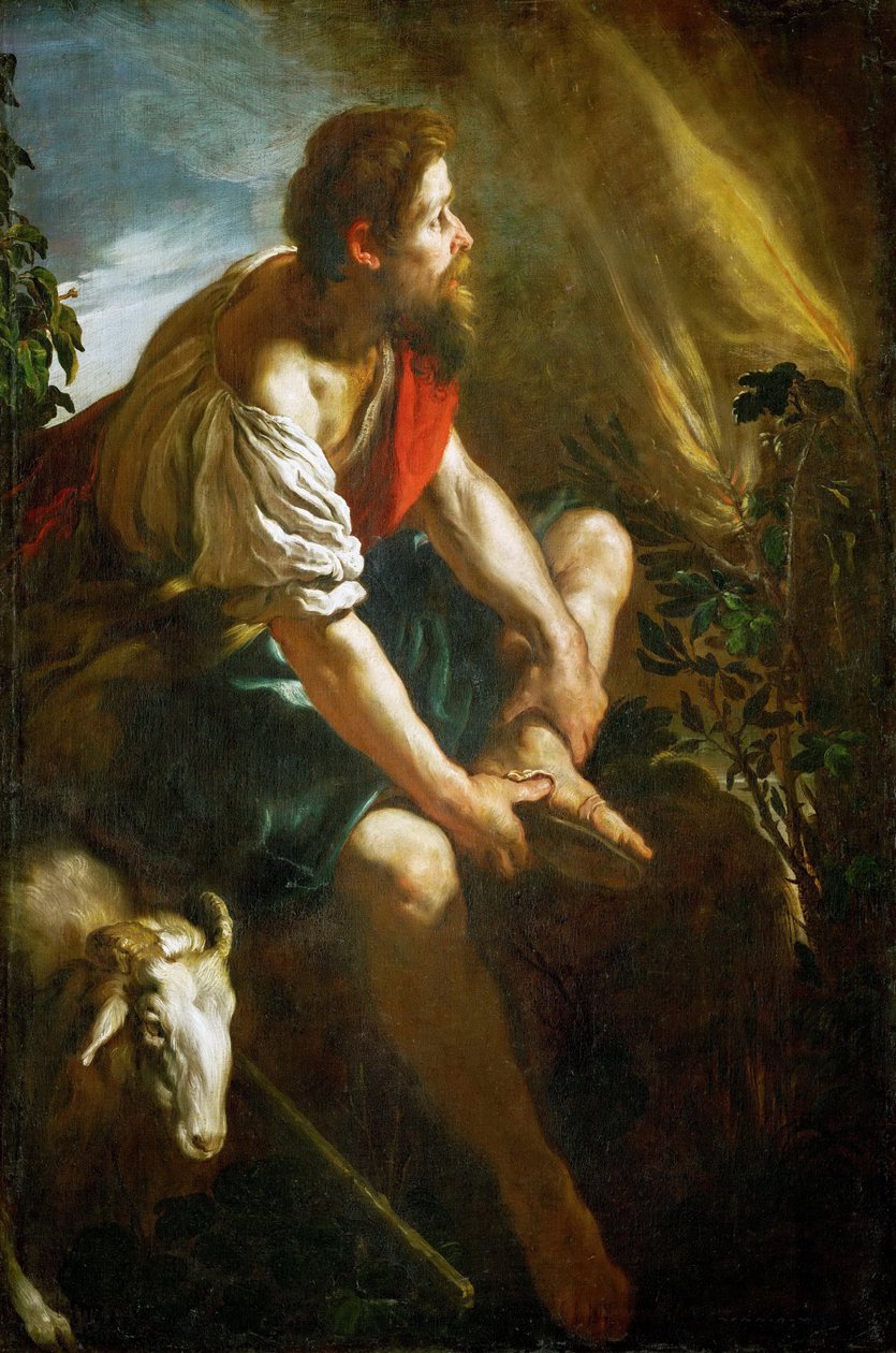 Barokk : Mózes az égő bokor előtt par Fetti, Domenico (1588/90-1623), c. 1616-1617. Olajfestmény alkotó: Domenico Fetti or Feti