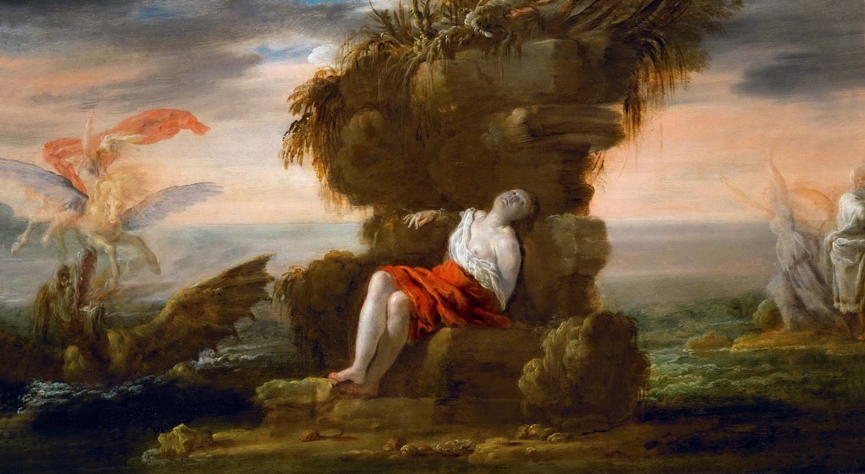 Barokk : Persee liberant Andromede - Perseus Freeing Andromeda par Fetti, Domenico (1588/90-1623), c. 1621. Olaj, fa, 40,5x72,5. Művészettörténeti Múzeum, Vienne alkotó: Domenico Fetti or Feti