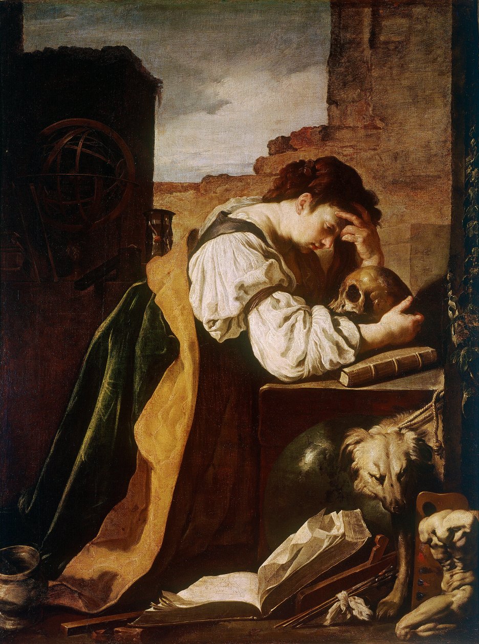 Melancolie festmény (vanite) Domenico Fetti (1589-1624) 1621-1623 V. 168x128 cm Párizs, Musee du Louvre alkotó: Domenico Fetti or Feti