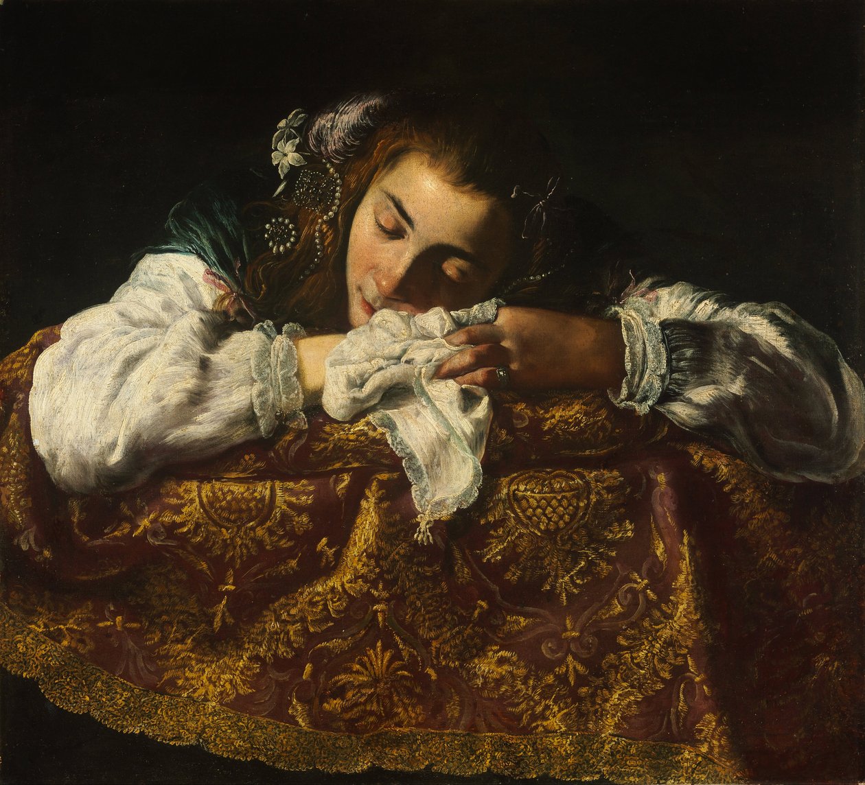 Alvó lány - Peinture de Domenico Fetti (1588/90-1623) - 1621-1622 - Olaj, vászon - 67,5x74 - Szepmuveszeti Múzeum, Budapest alkotó: Domenico Fetti or Feti