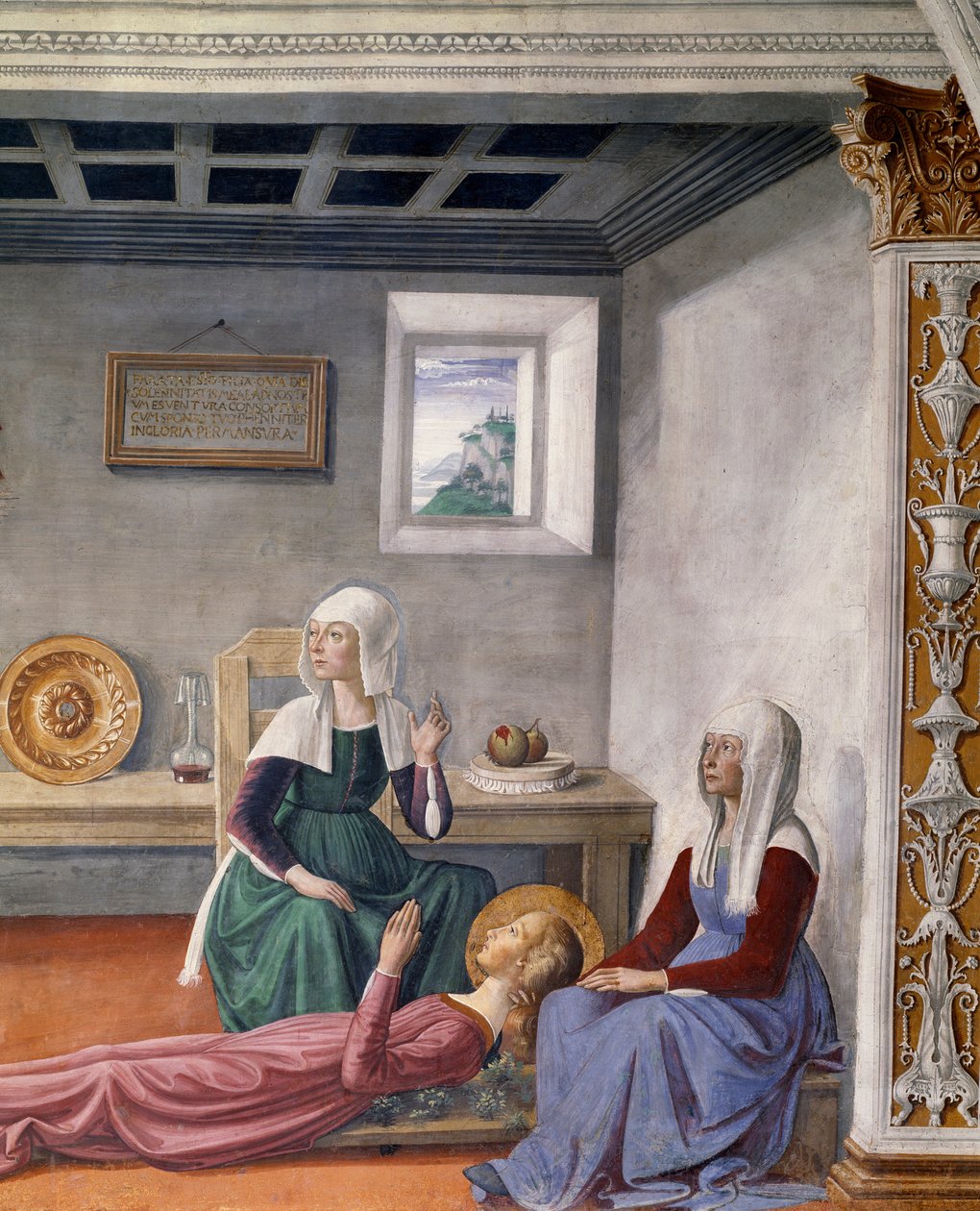 Nagy Szent Gergely halálbejelentése Szent Finának, részlet (freskó alkotó: Domenico Ghirlandaio