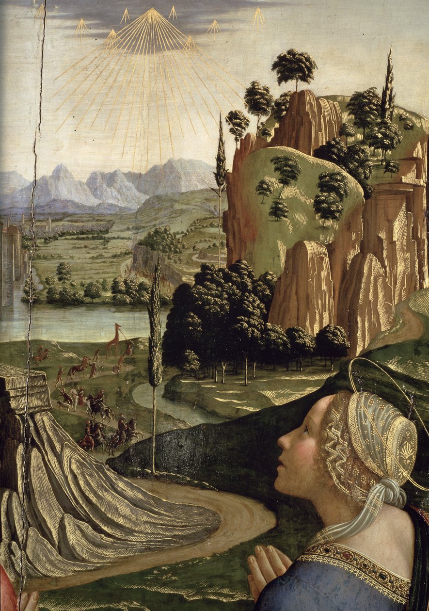 Krisztus a dicsőségben a szentekkel, a táj részlete, 1492 táblarészlet a 85137-ből alkotó: Domenico Ghirlandaio
