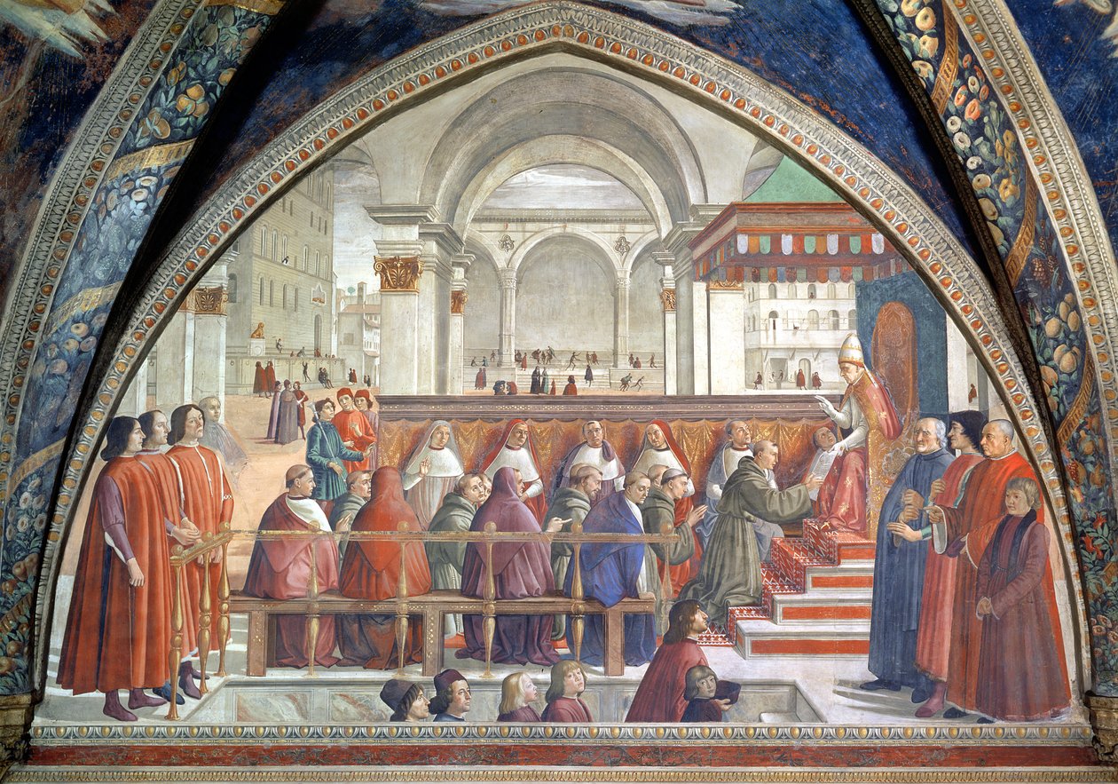 Szent Ferenc a Rend uralmát kapja Honorius pápától, jelenet Assisi Szent Ferenc életének ciklusából, 1486 (lásd még: 52660 és 176888) alkotó: Domenico Ghirlandaio