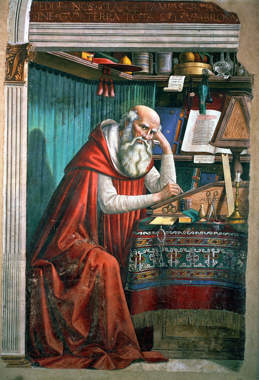 Szent Jeromos tanulmányában, 1480 részlet a 99655-ből alkotó: Domenico Ghirlandaio