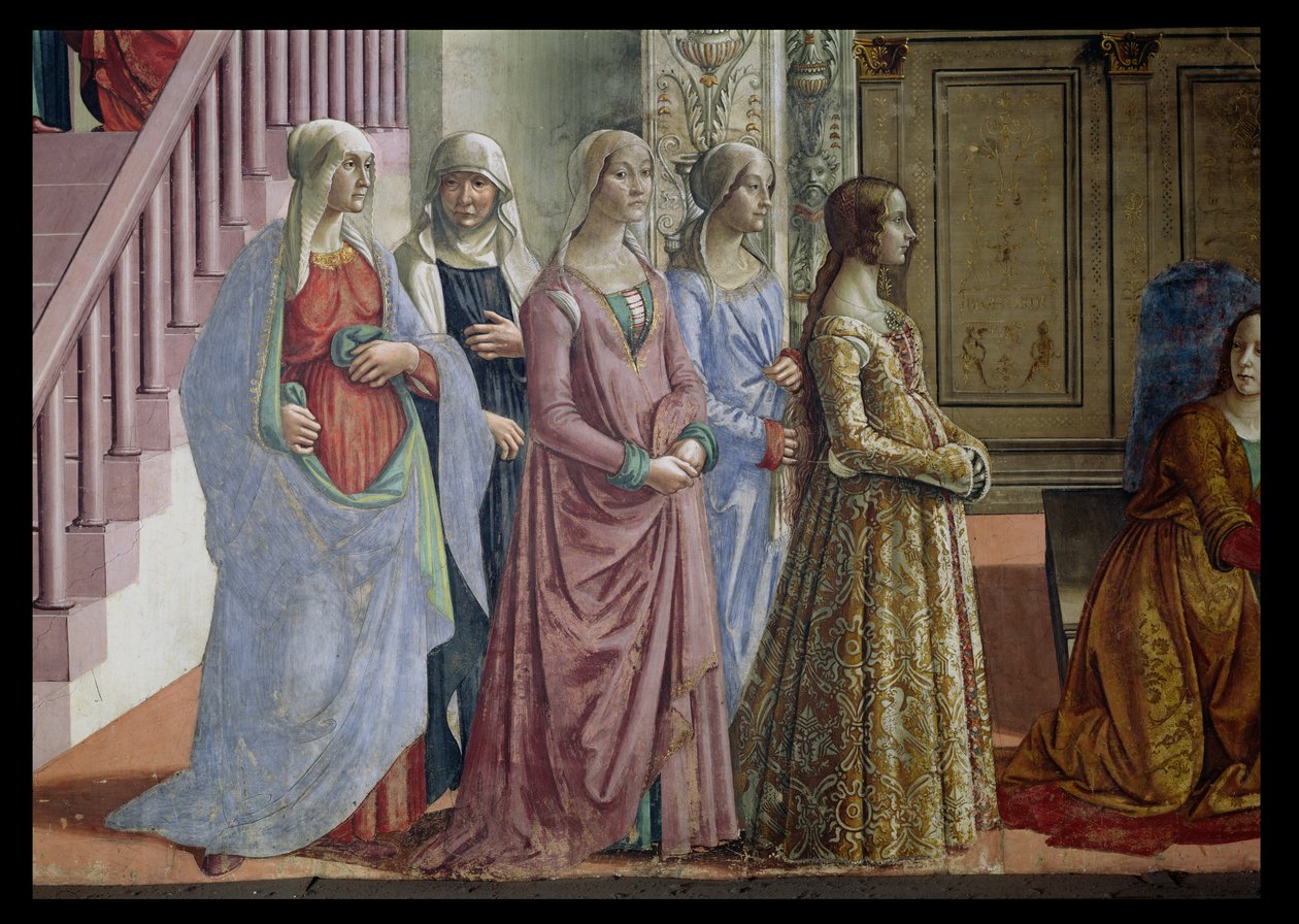 A Szűz születése, a nők részlete, 1490 freskórészlet 60456-ból alkotó: Domenico Ghirlandaio