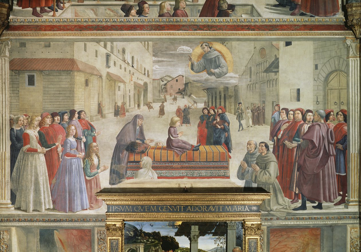Az életre keltett fiúcsoda jelenet Assisi Szent Ferenc élete ciklusából, 1486 freskórészlet az 52660-ból alkotó: Domenico Ghirlandaio