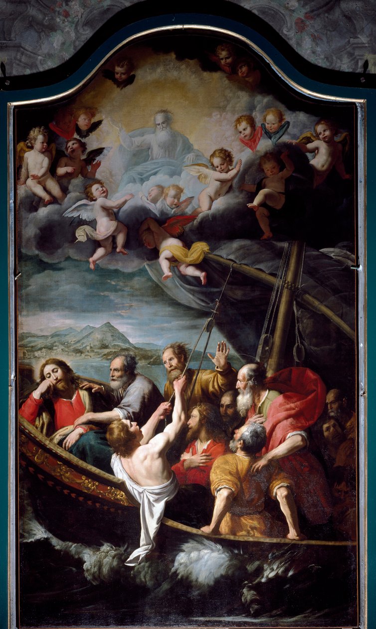 Szent Miklós lecsillapítja a vihart. Domenico Fiasella dit il Sarzana (1589-1669) festménye Sestri Ponente, Santa Maria dell