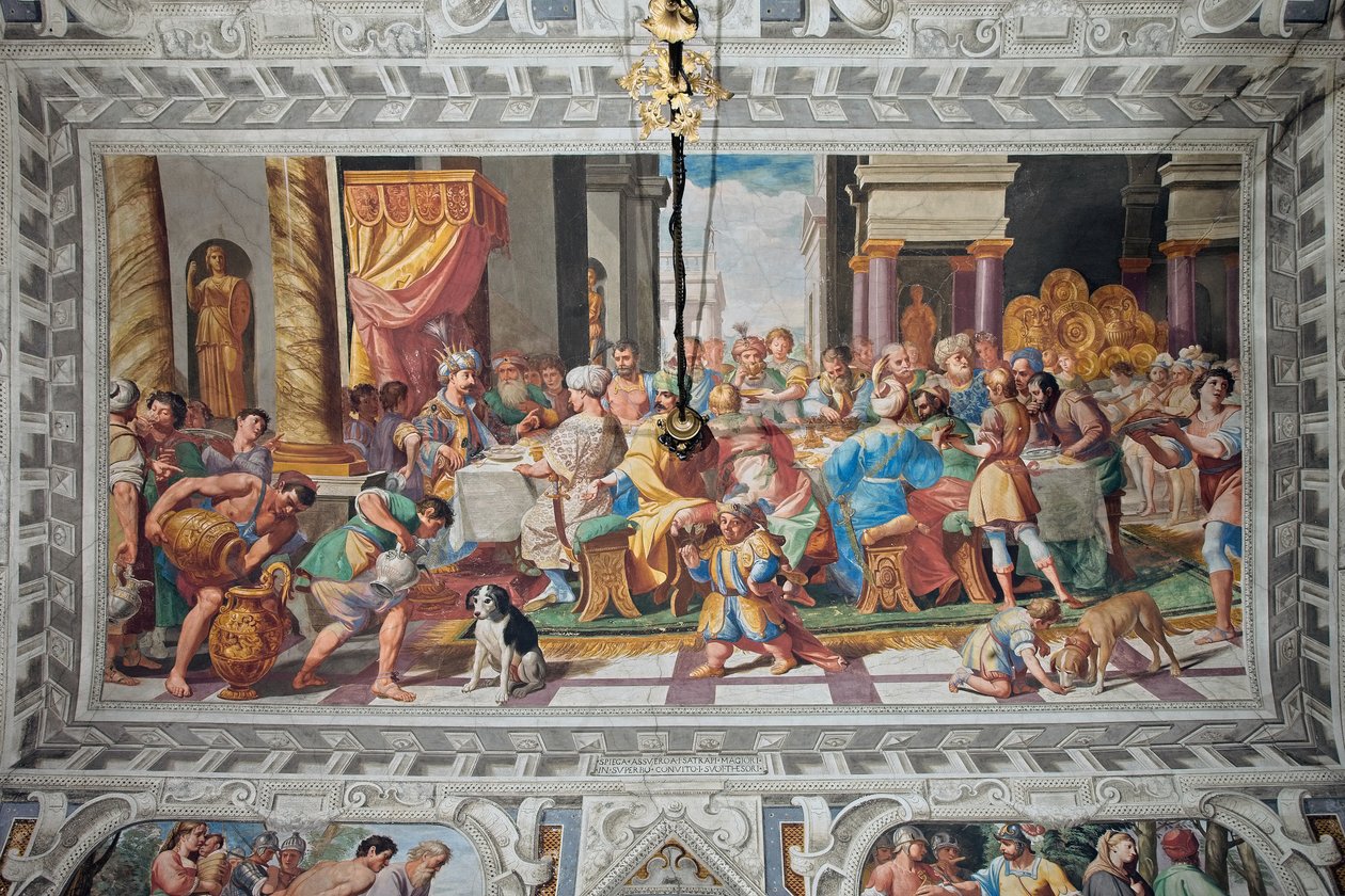 Ahasvérus lakomája, 1621 után (freskó) alkotó: Domenico Il Sarzana Fiasella