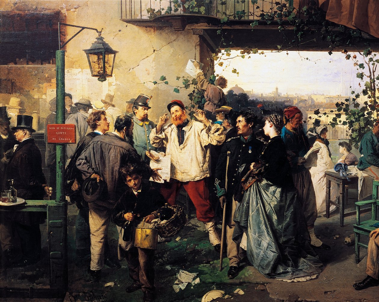 Hírek a villafrancai békéről, részlet Domenico Induno (1815-1878) festményéből alkotó: Domenico Induno