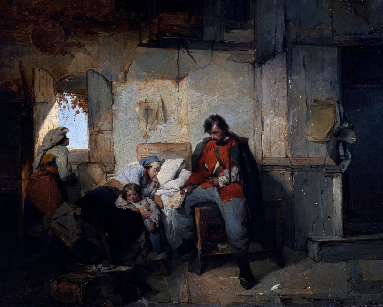 Sérült katona hazatérése, kb 1854, Domenico Induno (1815-1878), olaj, vászon, 42x53 cm, Olaszország alkotó: Domenico Induno