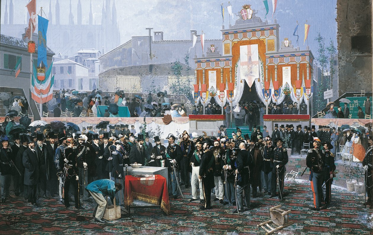 A milánói Galleria Vittorio Emanuele sarokkövének letétele, Domenico Induno alkotó: Domenico Induno