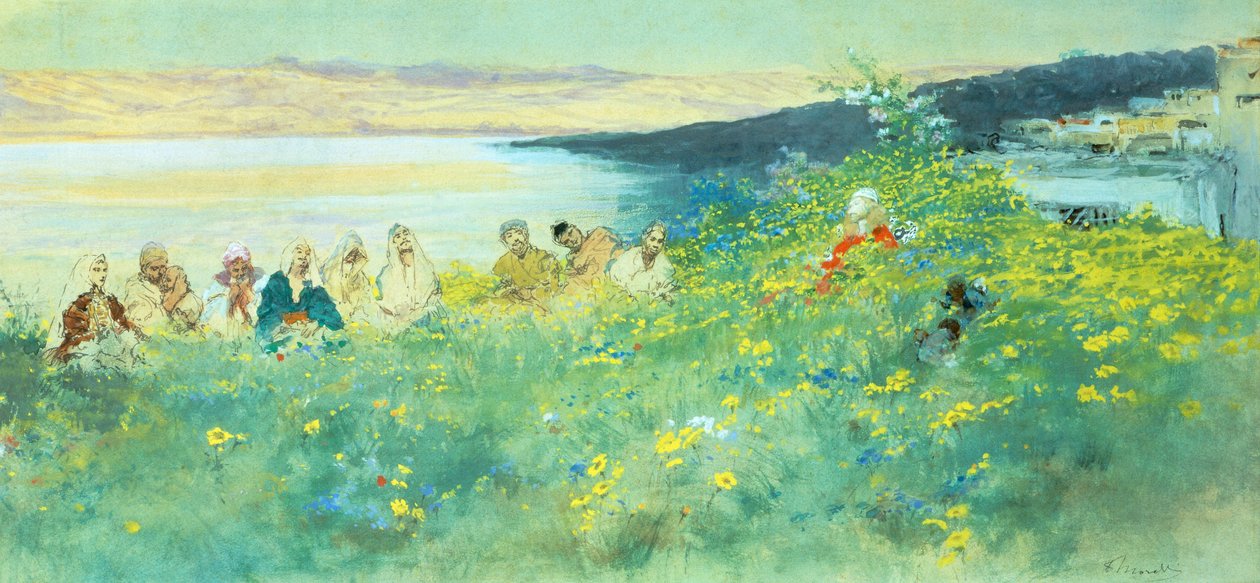 Jó hír, Domenico Morelli (1826-1901), gouache papíron, 33x69 cm alkotó: Domenico Morelli