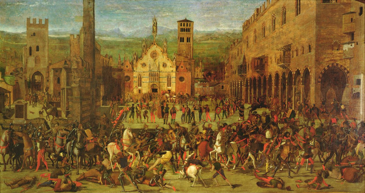 A Bonacolsi kiűzése Louis Gonzaga által 1328-ban a Piazza Sordellón, Mantuában alkotó: Domenico Morone