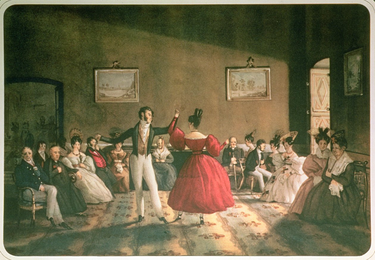 Tánc a szalonban Buenos Airesben, 1831 körül (akvarell papíron) alkotó: Domenico Pellegrini