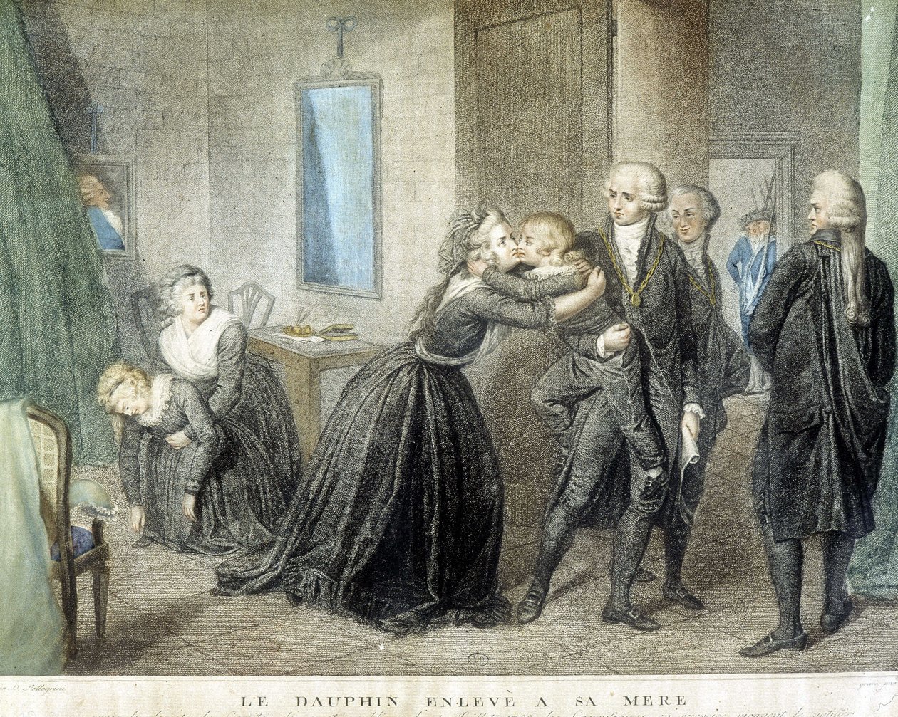 Az anyjától, Marie Antoinette-től (templomi börtönükben) elrabolt Louis-delfint július 1-jén alkotó: Domenico Pellegrini