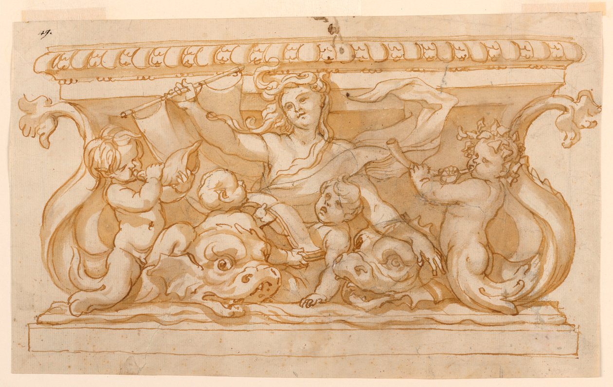 Rajz, szökőkútmedence, 1650-75 alkotó: Domenico Piola