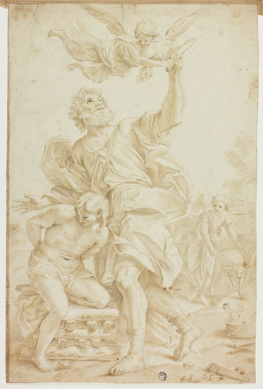 Izsák feláldozása (recto); figuravázlatok (verso) alkotó: Domenico Piola