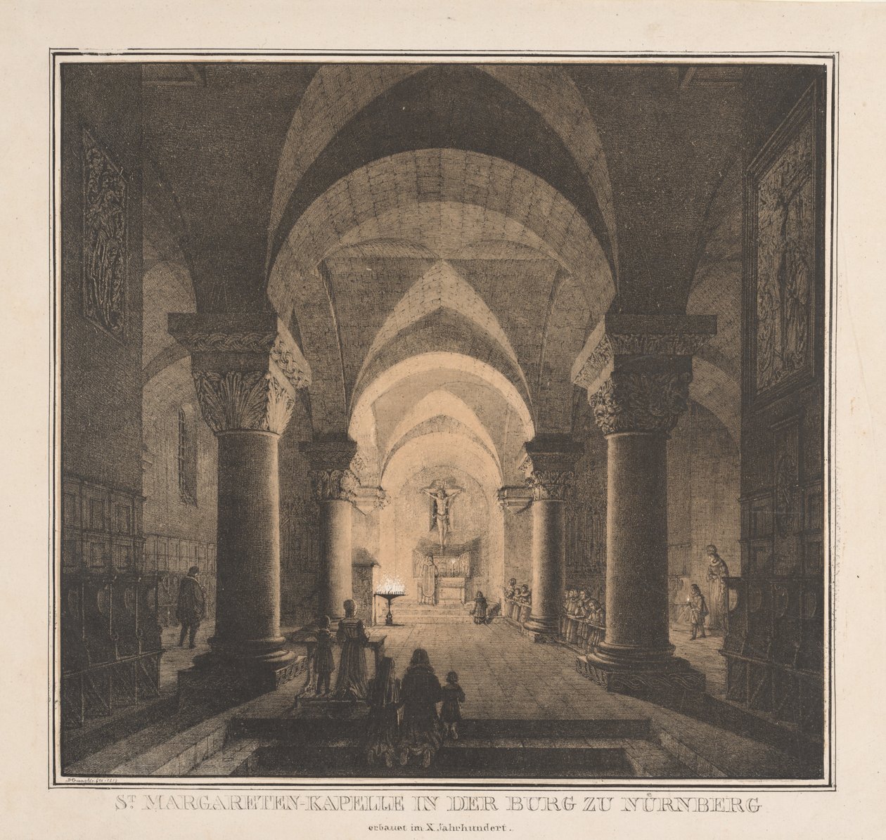A középkor nevezetes épületei Németországban: Szent Margit kápolna a császári..., 1819. alkotó: Domenico Quaglio