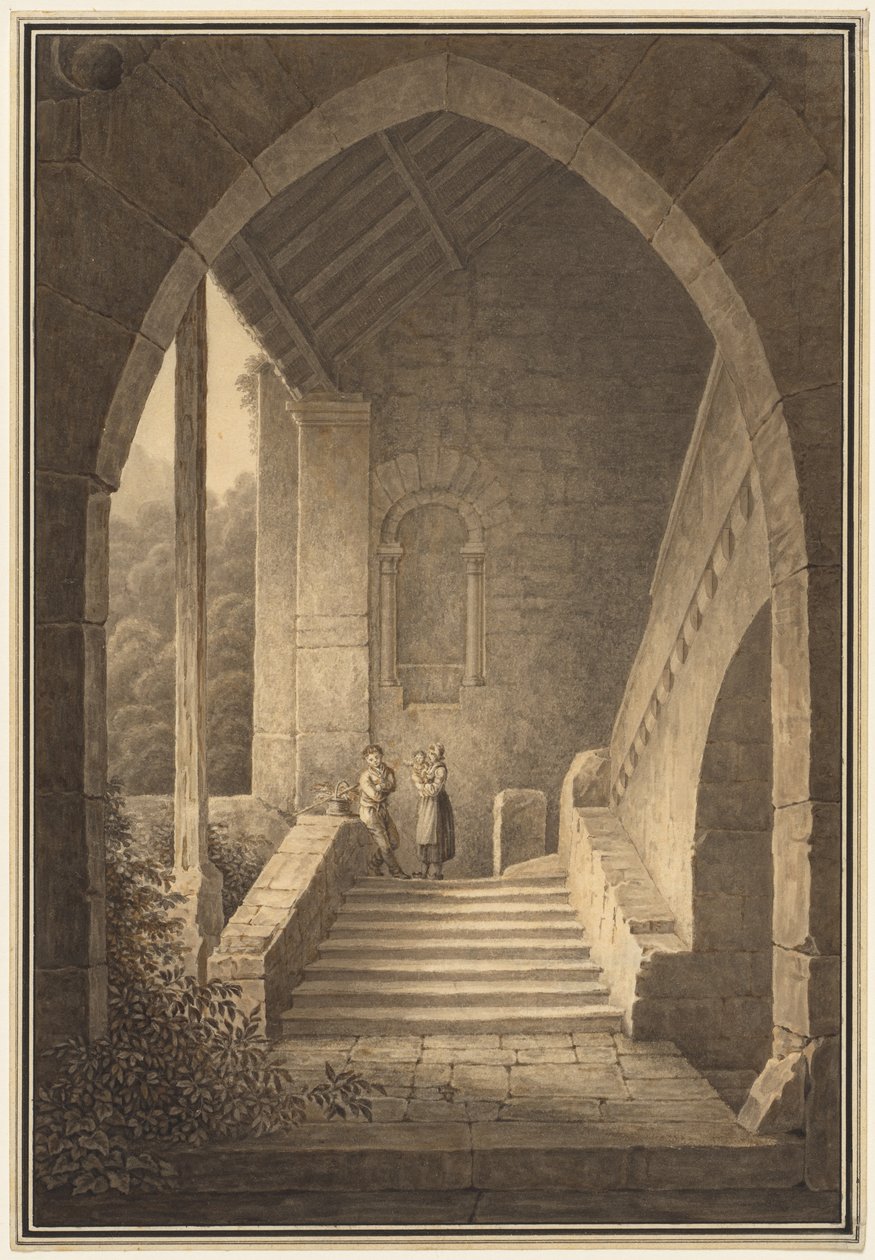 Gótikus romok külső lépcsőháza Gótikus romok lépcsőháza, 1830. alkotó: Domenico Quaglio