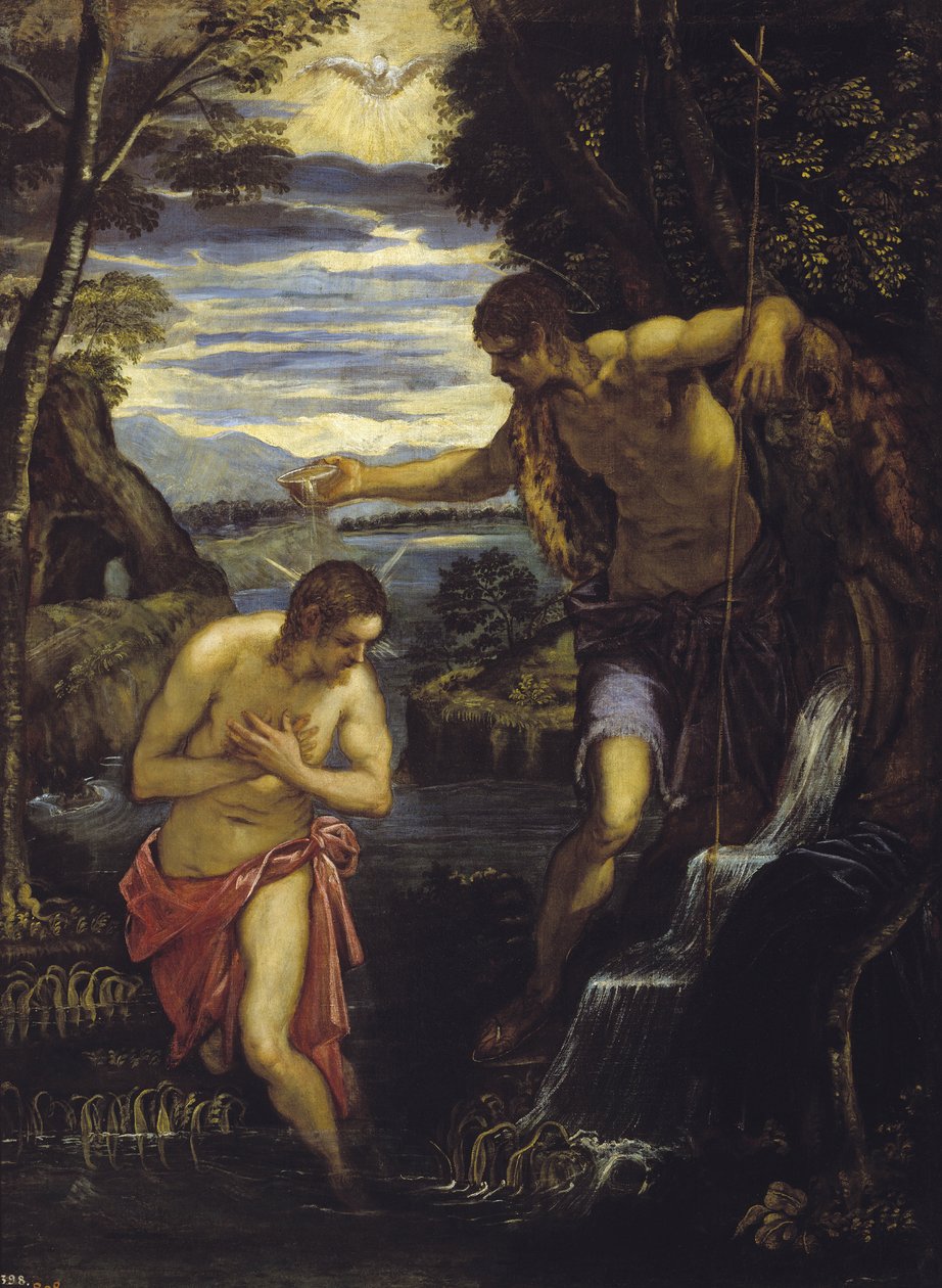 Bapteme du Christ - Krisztus megkeresztelkedése - Tintoretto, Domenico (1560-1635) - kb 1585 - Olaj, vászon - 137x105 - Museo del Prado, Madrid alkotó: Domenico Robusti Tintoretto