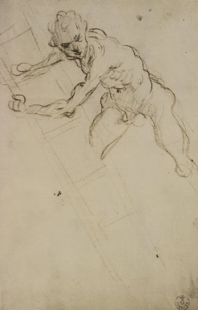 Egy figura tanulmányozása a keresztre feszítéshez (szén papíron) alkotó: Domenico Robusti Tintoretto