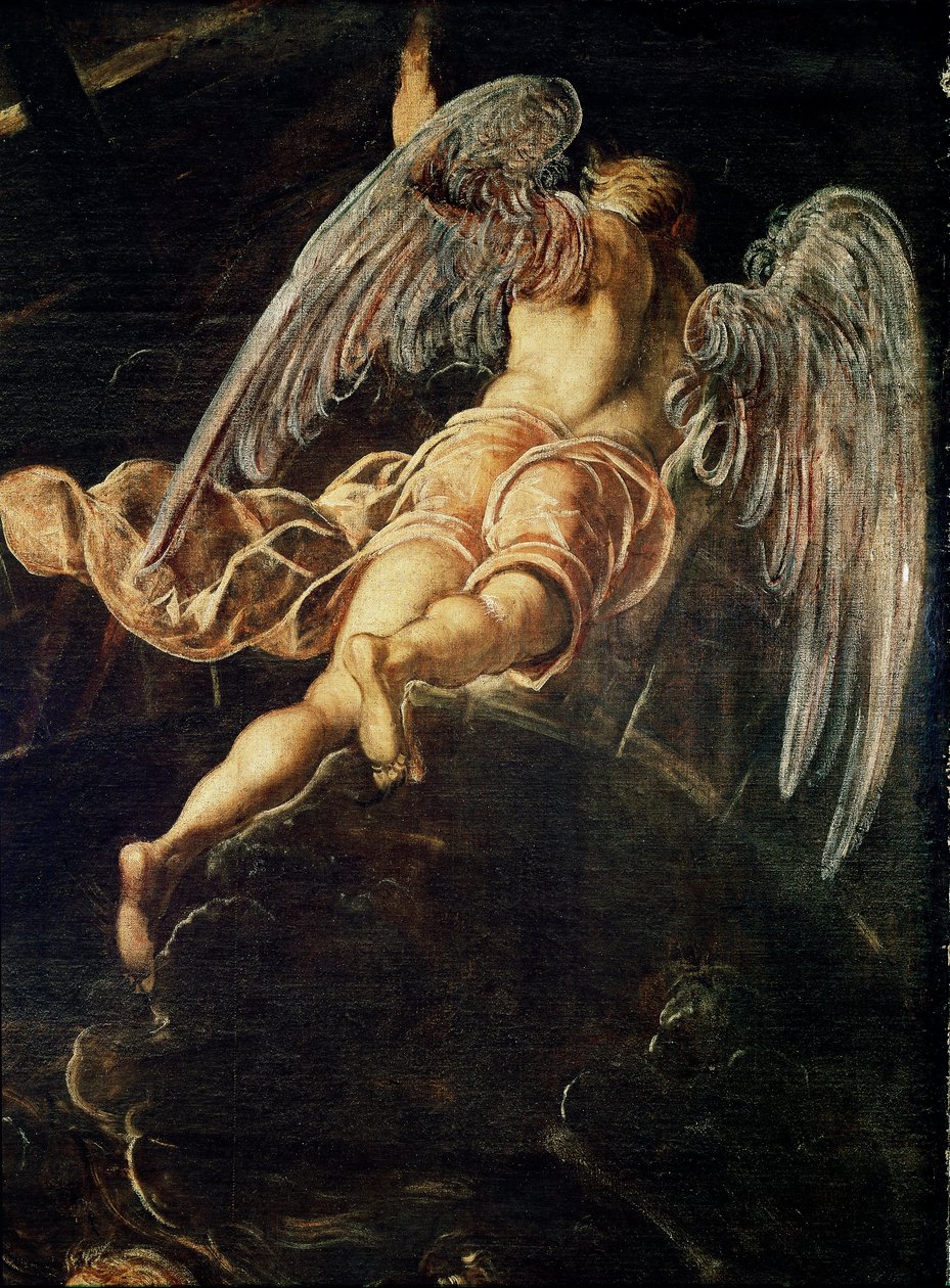 Jézus Krisztus leszállása a bizonytalanságba Egy angyal részlete. Jacopo Robusti festménye detto il Tintoretto (A Tintoret alkotó: Domenico Robusti Tintoretto