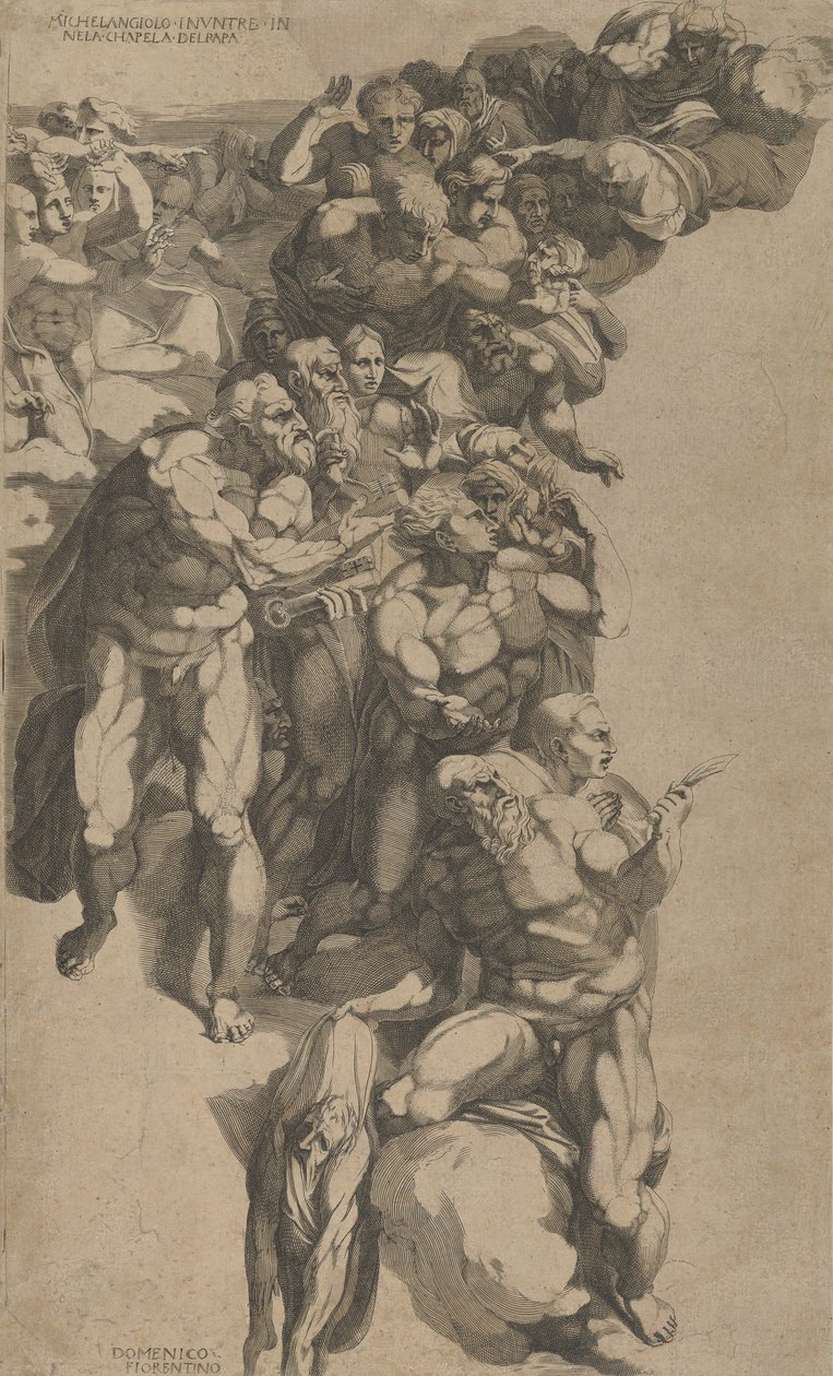 Csoport az utolsó ítéletből, Szent Bertalan, Szent Péter és más apostolok, 16. század. alkotó: Domenico del Barbiere