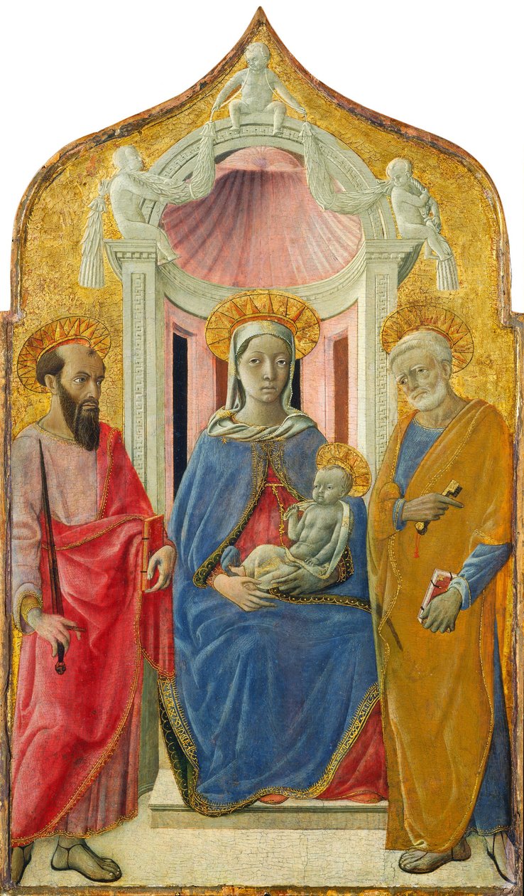 Madonna és a Szent Péterrel és Szent Pállal trónoló gyermek alkotó: Domenico di Bartolo