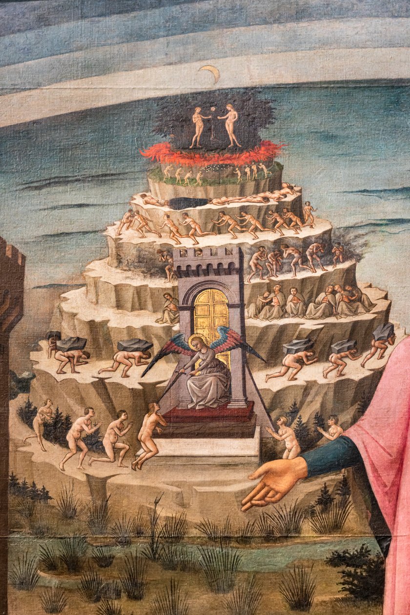 Dante Alighieri Isteni színjátéka, a Purgatórium-domb részlete alkotó: Domenico di Michelino