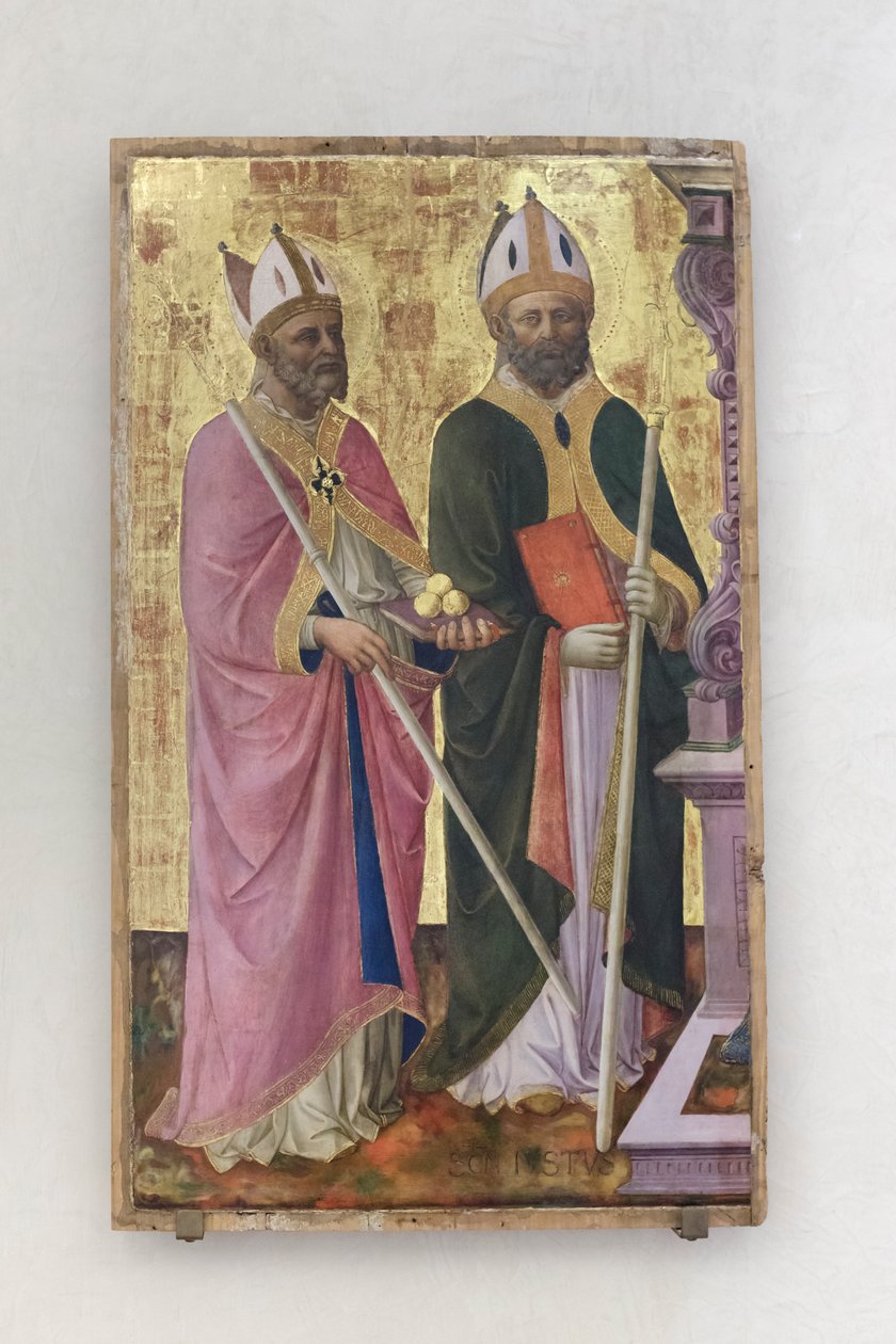 Szent Miklós és Just, az oltárkép része alkotó: Domenico di Michelino