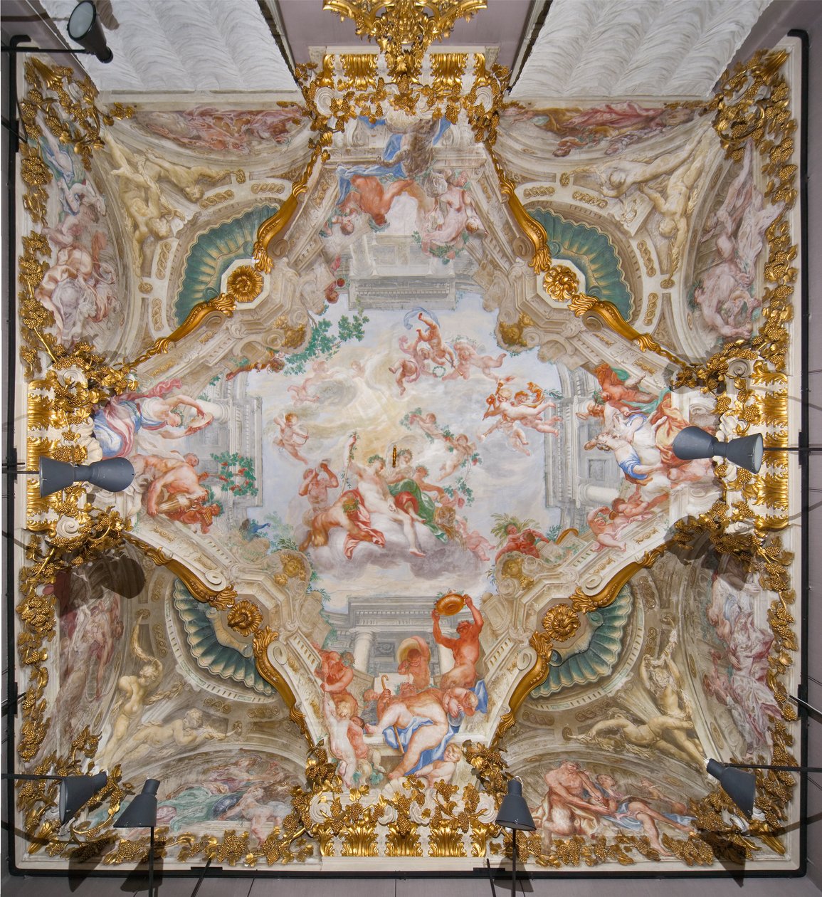 Mennyezet az ősz allegóriájával, Bacchussal, az ősz termével alkotó: Domenico the Elder Piola