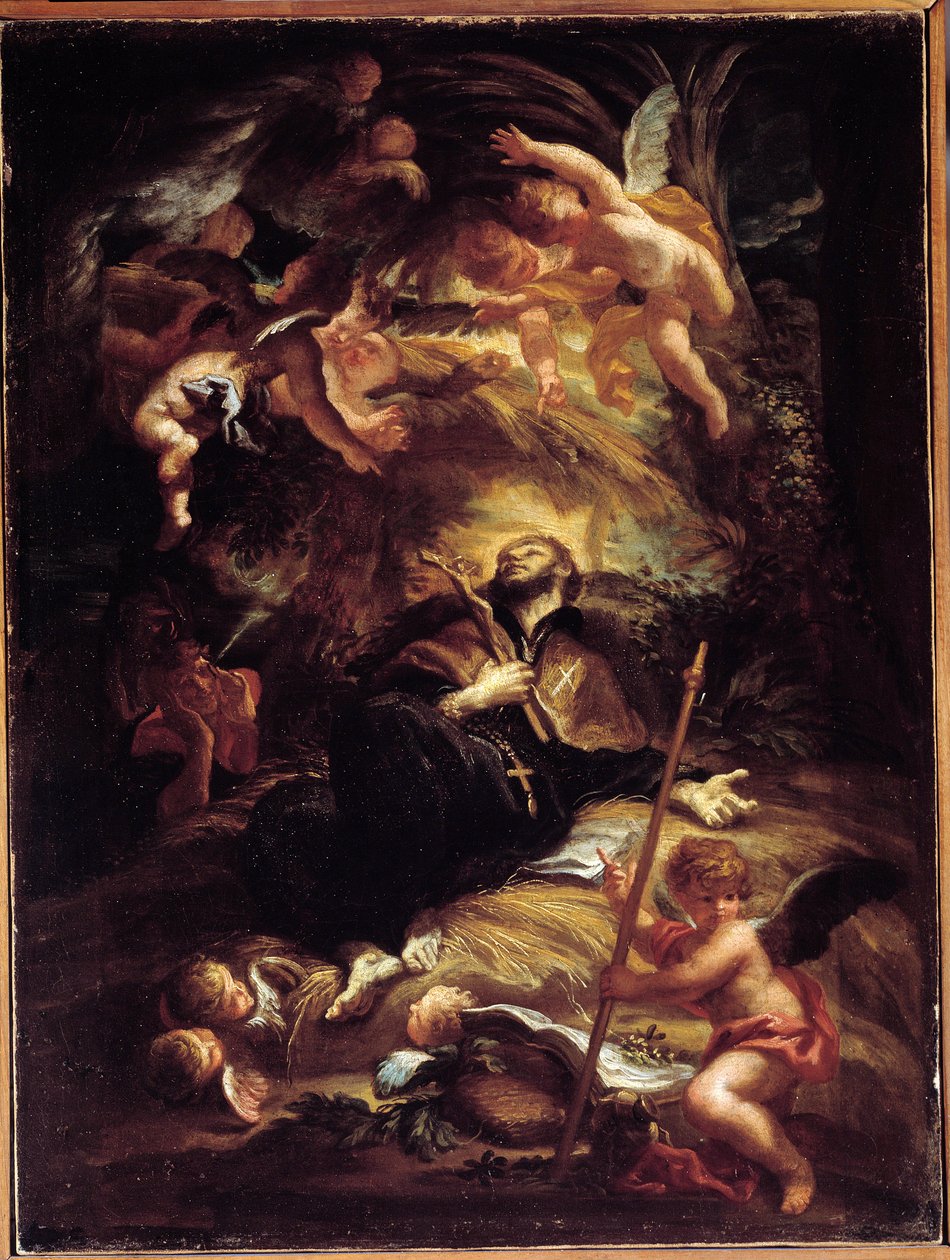 Xavier Szent Ferenc halála (Francois-Xavier) (1506-1552), spanyol jezsuita misszionárius (Xavéri Szent Ferenc halála) Domenico Piola (1627-1703) festménye, Genes, Musei di Strada Nuova (ex Palazzo Bianco) alkotó: Domenico the Elder Piola