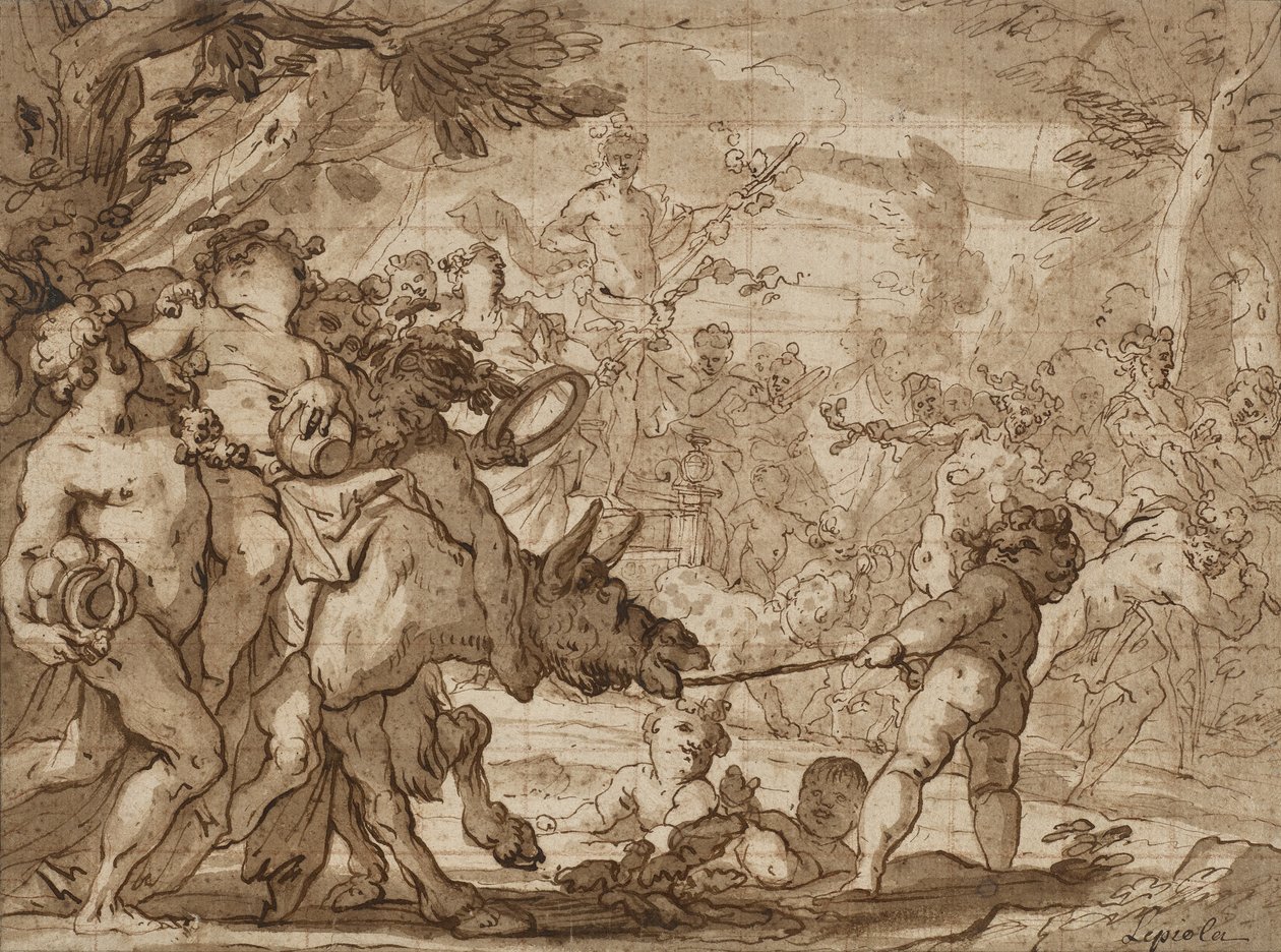 Bacchus diadala, 1642-1703 körül (toll és barna tinta, valamint vörös kréta feletti mosás fektetett papíron) alkotó: Domenico the Elder Piola