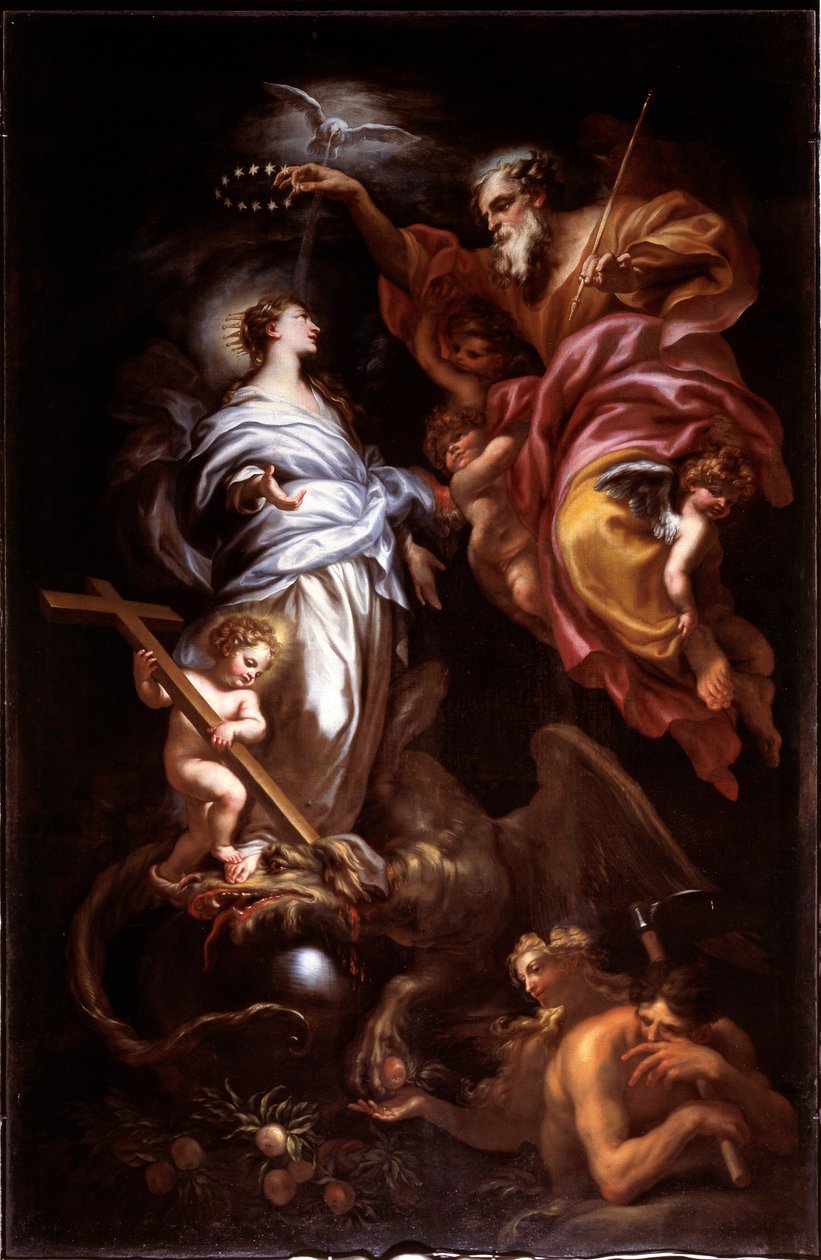 Szeplőtelen szűz és szent atya (olaj, vászon alkotó: Domenico the Elder Piola