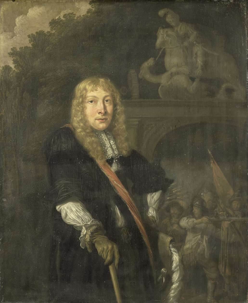 A leideni polgárőr tiszt portréja a szentgyörgyi őrség székházának kapuja előtt alkotó: Domenicus van Tol
