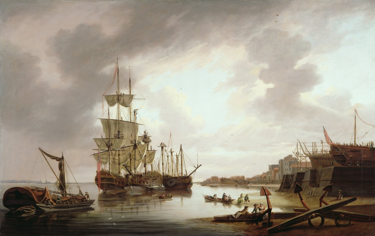 British Men of War at Anchor in Blackwall Reach, 1792 alkotó: Dominic Serres