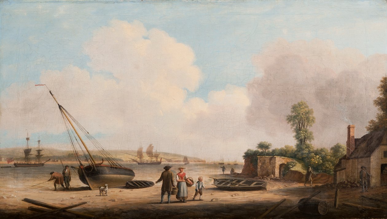 Gravesend látképe egy megfeneklett halászhajóval és hajókkal a torkolatban, 1770 alkotó: Dominic Serres