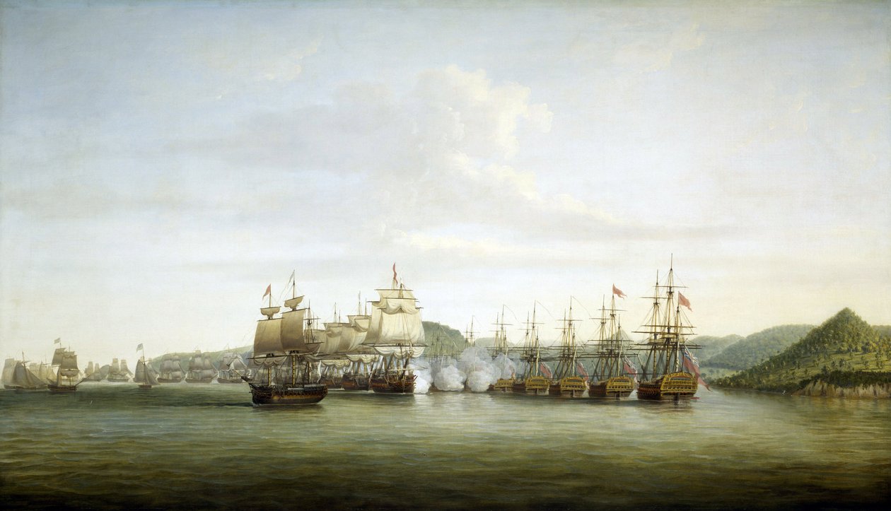 Amerikai forradalom (vagy amerikai függetlenségi háború) 1775-1783: Samuel Barrington őrnagy manővere Saint Lucia szigetén, a nyugat-indiai francia birtokon, december 15-én. alkotó: Dominic Serres